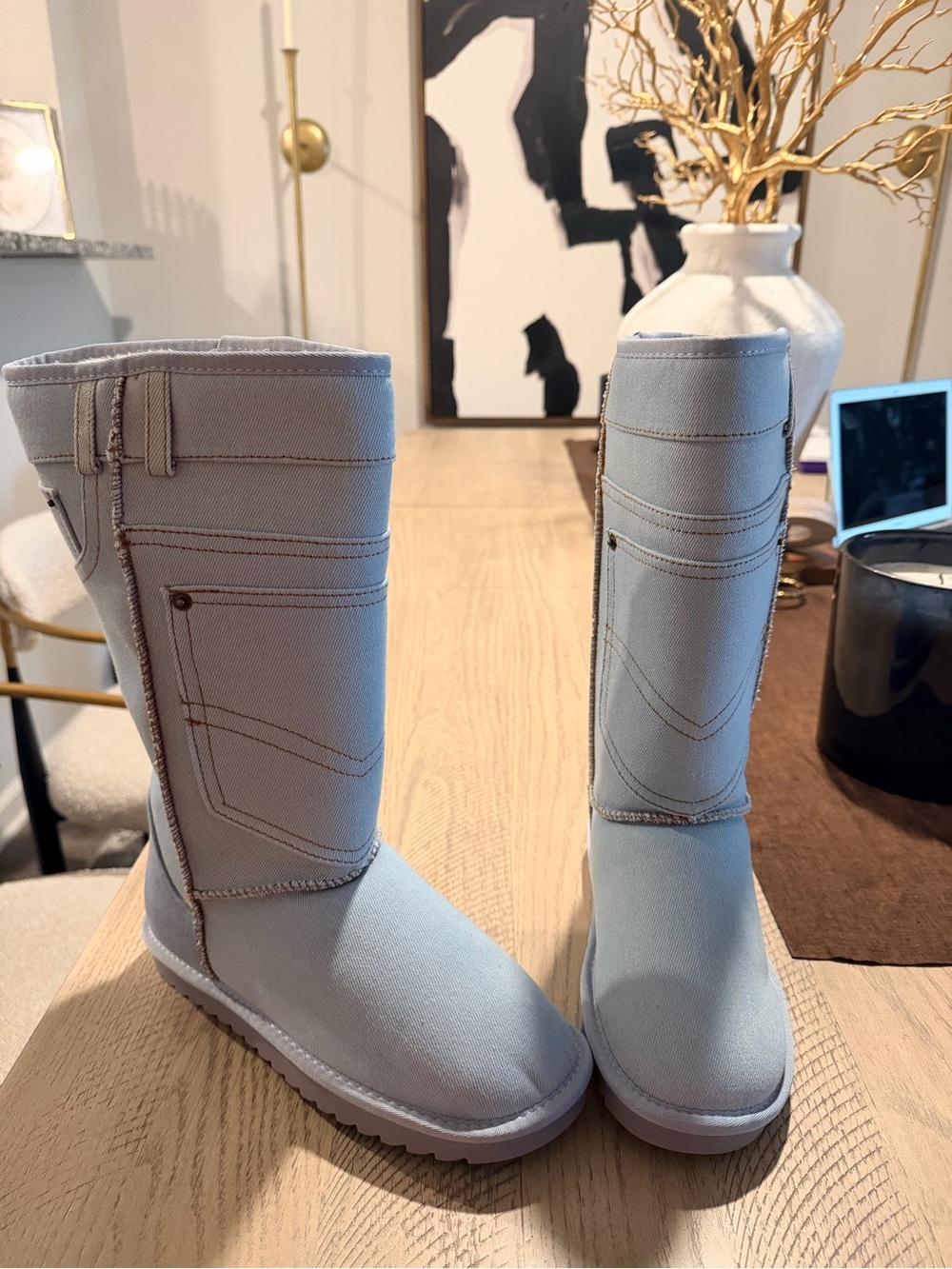 Women’s Tall Winter Boots in Light Blue Denim